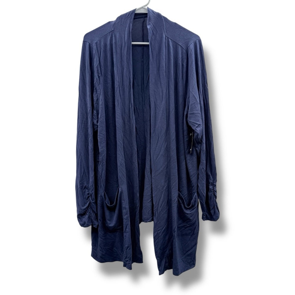 Torrid Super Soft Knits Dark Blue Ruched Long Sleeve Open Cardigan Sz 3X NEW‎